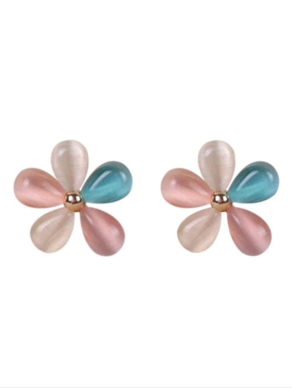 NEW Pastel 5 Moonstone Flower Petals Stud Earrings 14K Gold Plated